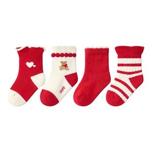 尼多熊儿童红袜子秋冬棉袜宝宝红色袜女童新年袜过年本命年婴儿袜