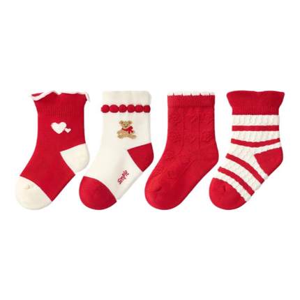 尼多熊儿童红袜子秋冬棉袜宝宝红色袜女童新年袜过年本命年婴儿袜
