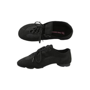 陈婷拉丁舞练功鞋女网眼系带爵士舞鞋室内外带跟黑色软底跳舞鞋夏