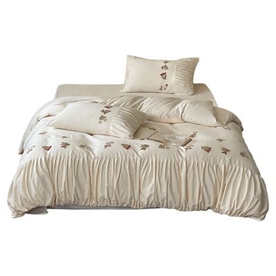 法式少女毛巾绣全棉贡缎四件套