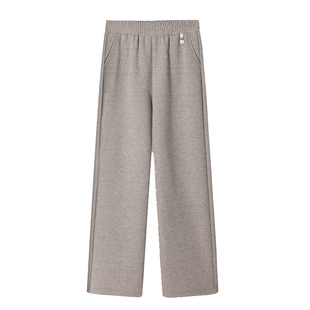 奶奶冬装洋气加绒毛呢直筒裤中老年女春秋妈妈长裤加厚休闲裤黑色