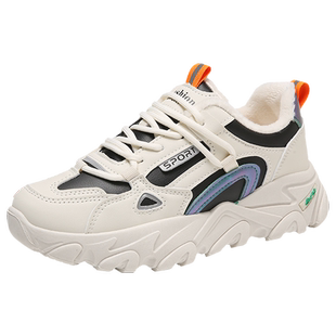 34小码二棉老爹鞋女冬季新款初中生加绒加厚运动鞋真皮软底旅游鞋