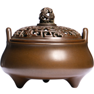 庆松堂苏工铜炉名家胡庆松制三足冲耳熏炉紫铜复古炉摆件室内熏香