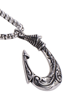 男女钛钢复古雕花鱼钩不掉色项链