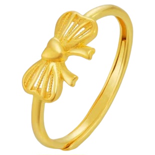 老凤祥黄金蝴蝶结戒指女款足金在逃公主可调节指环生日礼物送女友