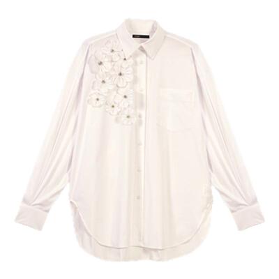 Maje立体花朵防钻饰翻领长袖衬衫
