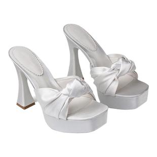 【赵露思同款】NanaJacqueline防水台高跟鞋轻奢缎面编织凉鞋单鞋