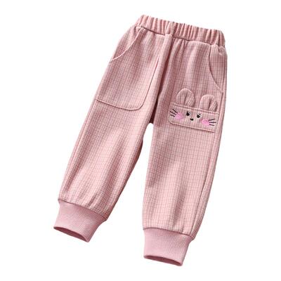 女童春秋装洋气毛呢格子休闲长裤