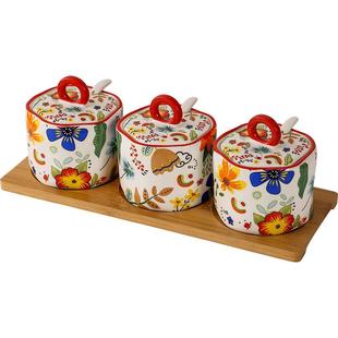 景德镇陶瓷调料罐套装家用调味一体多格作料盒盐罐糖罐厨房调味瓶