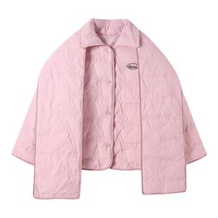 FPMZ星星logo绗线包边基础百搭休闲翻领90白鸭绒羽绒服保暖含围巾