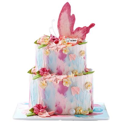 CAKEBOSS蝶向花野双层款浪漫蝴蝶水果奶油生日蛋糕北京同城配送