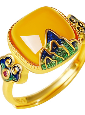 宫里上新天然蜜蜡小方糖戒指