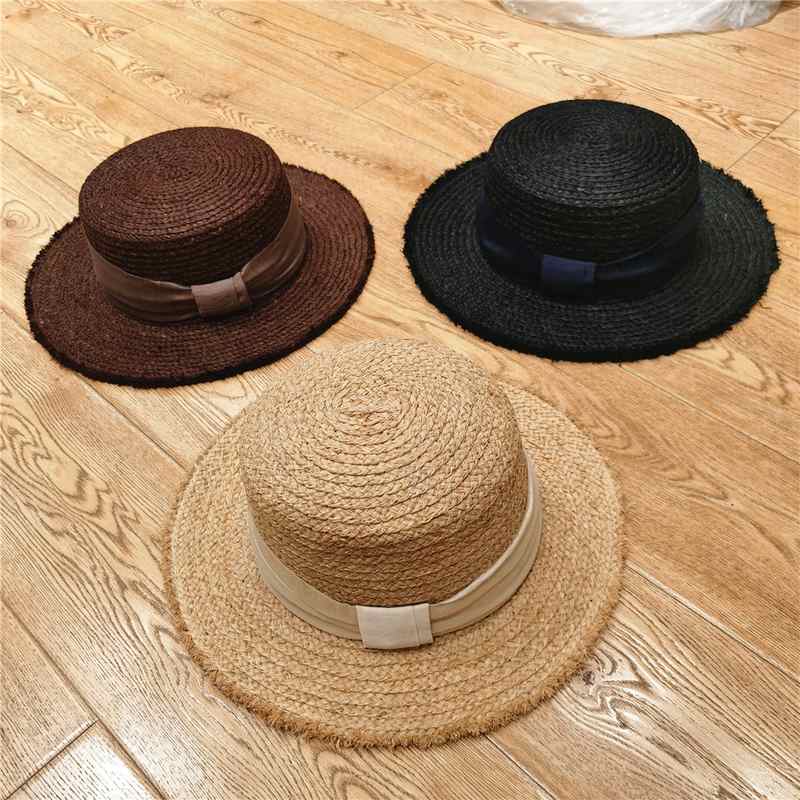 新品 ins拉菲平顶草帽度假出游防晒大檐帽海边休闲潮流遮阳帽女