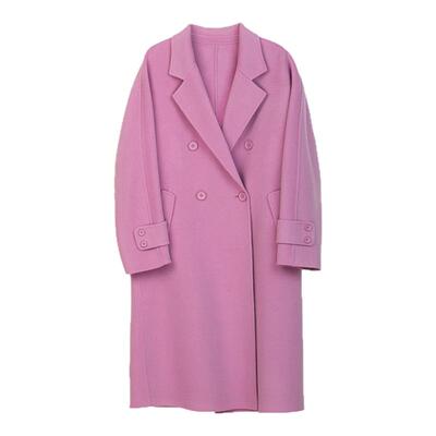 诗梦女装羊毛双面呢中长双排扣大