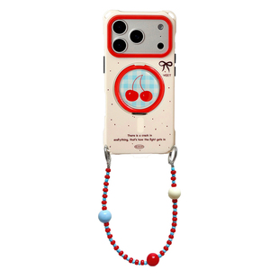 ins樱桃磁吸旋转支架手机壳适用于苹果17promax手提斜挎可背苹果15pro四角开孔华为mate70pro防摔X200PRO硬壳