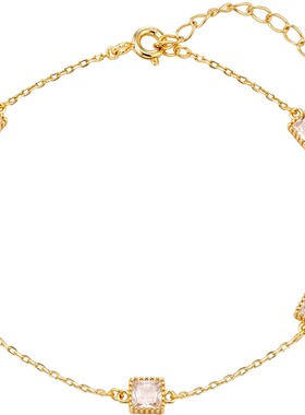 925纯银镀金方形钻手链