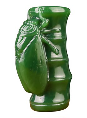 和田玉碧玉竹节玉蝉手把件