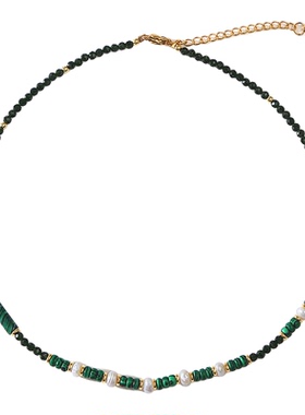 孔雀石转运珠淡水珍珠项链女款