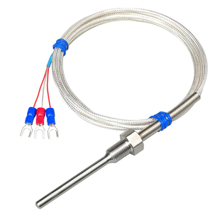 不锈钢防水固定螺纹Pt100铂热电阻温度传感器镀银四氟防水线