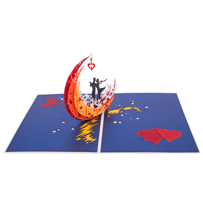 浪漫月亮船3D立体贺卡情人节礼物