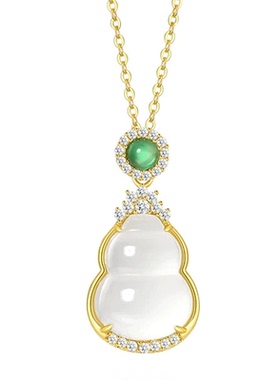 香港正生s925纯银白玉髓福禄项链高级感轻奢设计送长辈母亲节礼物