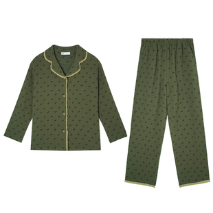 妮狄娅睡衣女秋季纯棉纱布长袖开衫款复古田园风可外穿家居服套装