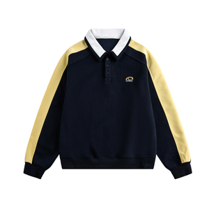 NEVERNEED撞色条纹polo领卫衣男女春季美式cleanfit刺绣休闲上衣