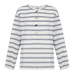 范洛Fano miu系牛角扣亨利衫复古慵懒条纹长袖宽松T恤女2026新款