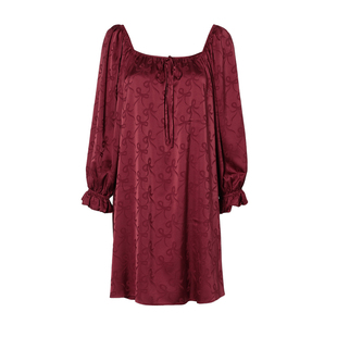 DPLAYSWEET红色结婚本命年缎面提花泡泡袖睡裙宽松睡衣2026年春季