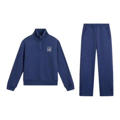 李宁童翻领女套头无帽卫衣套装