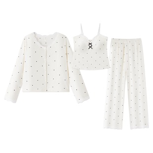 BE睡衣三件套女款冬季薄绒带胸垫海岛绒牛奶绒家居服珊瑚绒法兰绒