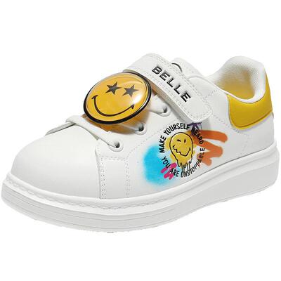 小酒窝同款百丽童鞋SMILEY联名涂涂乐魔术贴小白鞋运动鞋K6615C85
