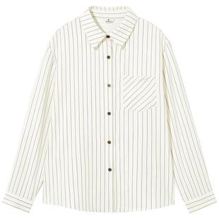 热风2025年秋季新款上衣女士柔软绒感竖条纹方领长袖衬衫通勤穿搭