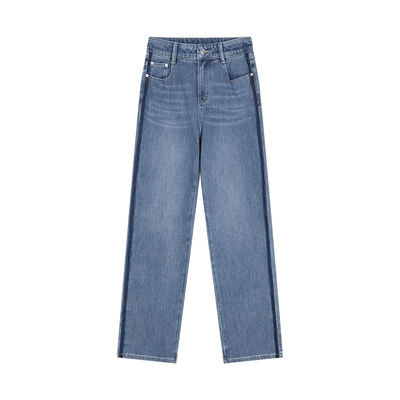 【商场同款】LILY2025春新款女装文艺轻复古撞色直筒裤牛仔裤女