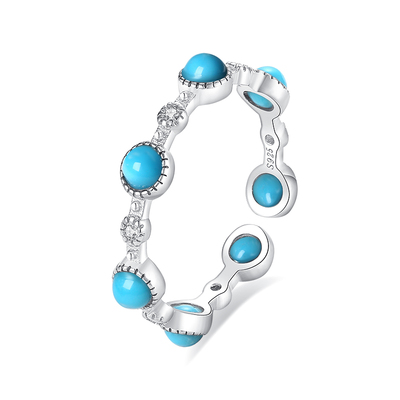 天然暴力蓝原矿绿松石满天星戒指