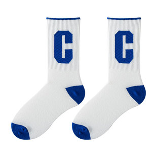 蓝色袜子女中筒袜夏季薄款纯棉ins潮网红长袜男运动外穿诸暨春秋