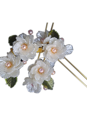 简约白色茶花白色茶花百搭发簪
