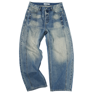 CLIMAX VISION立体剪裁重工水洗做旧复古立体弯刀牛仔裤长裤