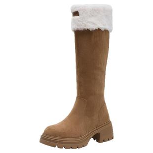 大东长筒雪地靴女款2025新款冬季女鞋厚底粗跟长筒靴加绒保暖棉靴