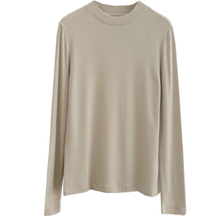 秋冬季天丝绵羊毛套头上衣女百搭显瘦修身纯色针织衫打底衫轻绒衣