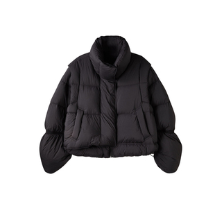 U/TI黑色可拆卸两穿羽绒服女设计感慵懒鸭绒外套尤缇时尚冬季新款