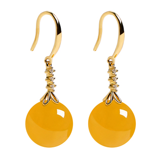 玛瑙耳环925纯银天然玉质耳钉18K金珠气质耳坠长款夏2025新款潮女