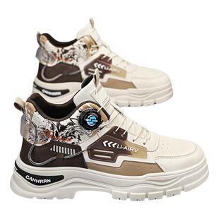 鞋子男鞋春秋款旋转纽扣运动鞋男士高帮板鞋2026新款工装马丁靴子