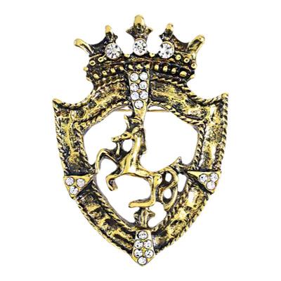 复古盾牌马徽章西装配饰胸花别针