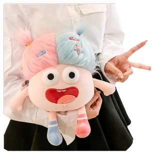可爱搞怪多巴胺突眼疯娃公仔毛绒玩具DIY炸毛丑娃娃儿童女生礼物