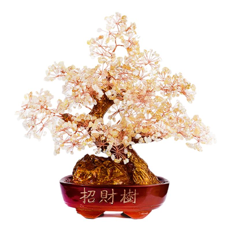 天然黄水晶招财发财树家具盆景