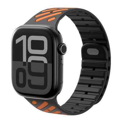 VOKAMO沃咔曼双色斜纹适用苹果手表表带Apple watch S11/10/9磁吸新款iwatch Ultra3/2腕带运动高级硅胶透气