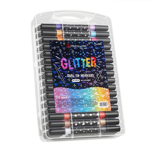 双头双色闪光马克笔软头水彩笔小学生美术专用荧光笔带闪粉彩色笔