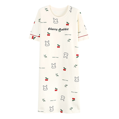 短袖睡裙女夏季睡衣带胸垫一体中长款睡衣裙韩版可外穿学生家居服