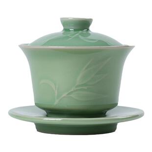 龙泉青瓷功夫茶具盖碗三才家用大号泡茶碗陶瓷越窑带盖茶道敬茶杯